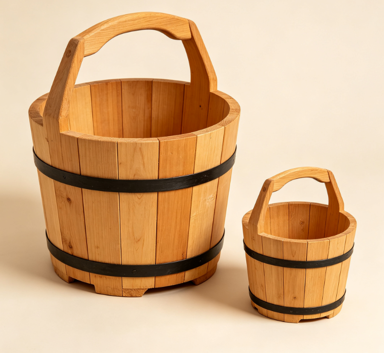 Natural Cedar Wood Hand-held Water Bucket, Vintage Solid Wood Bucket for Home Use, Watering, and Plant Storage - Image 2