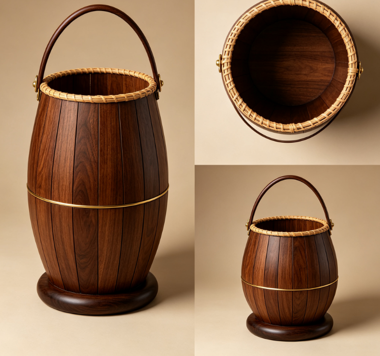Hand-polished Solid Wood Water Bucket, Zen-inspired Tea Room Furnishing - Image 2