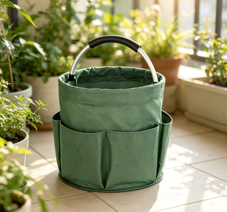Army Green Multi-Pocket Fabric Folding Bucket - Image 2