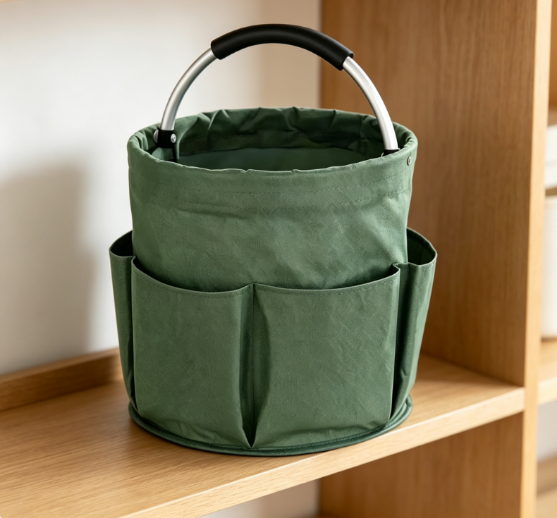 Army Green Multi-Pocket Fabric Folding Bucket