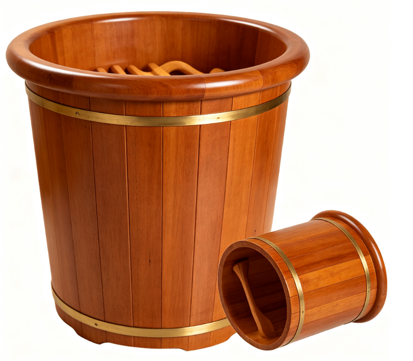 Large Capacity Oak Foot Bath Bucket, Adult Home Use Insulated Foot Bath Bucket - Image 2