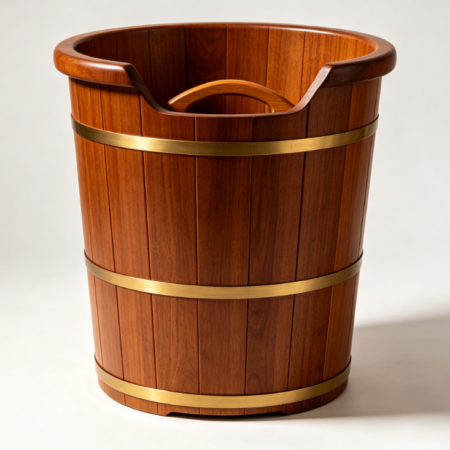 Large Capacity Oak Foot Bath Bucket, Adult Home Use Insulated Foot Bath Bucket