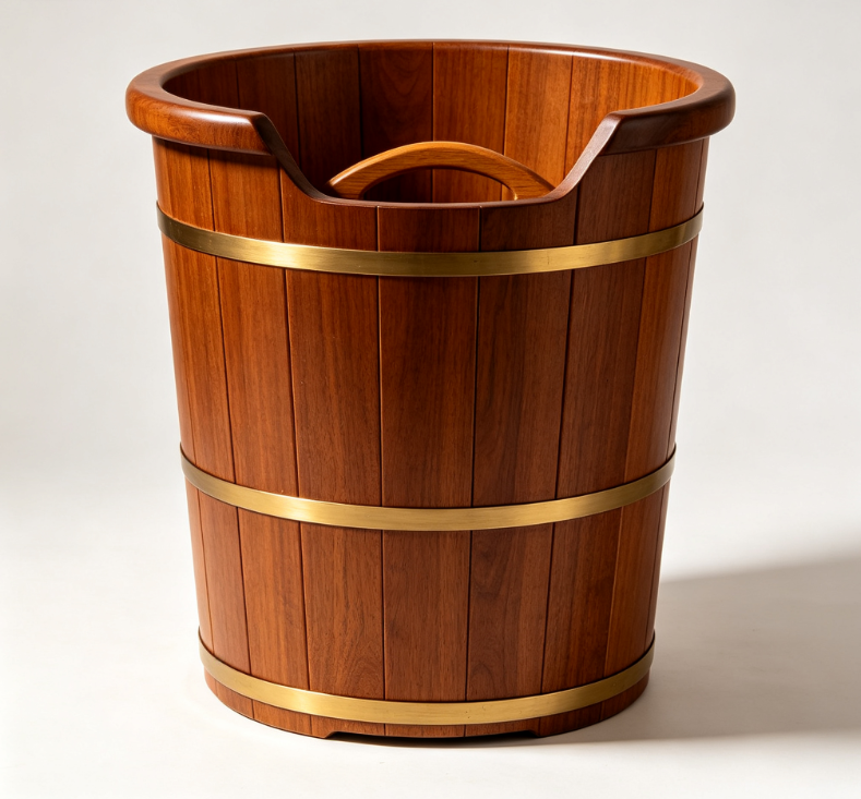 Large Capacity Oak Foot Bath Bucket, Adult Home Use Insulated Foot Bath Bucket