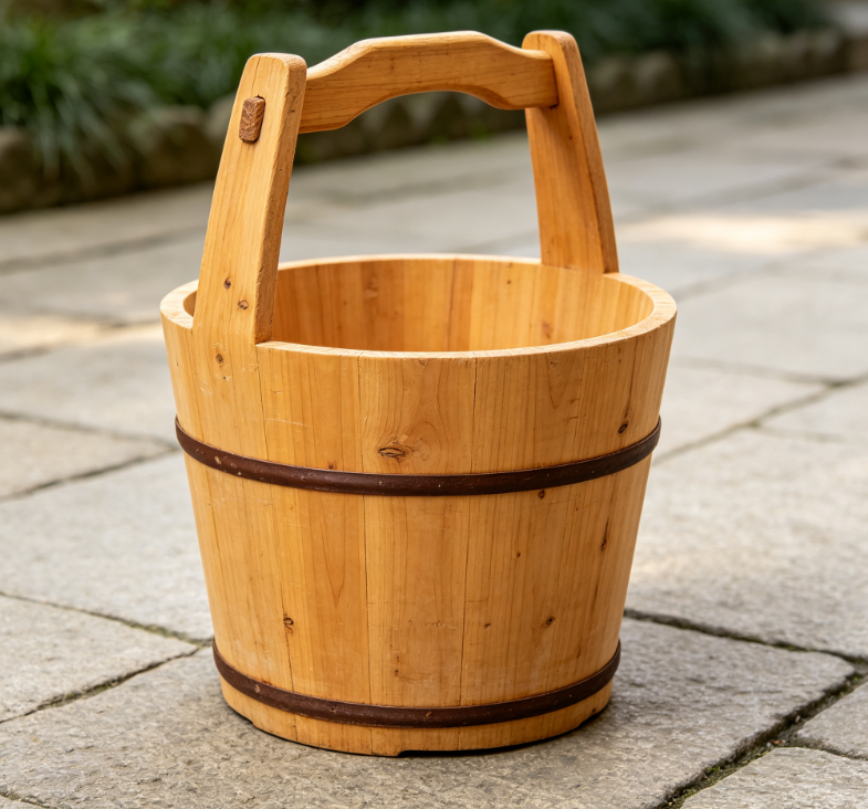 Unpainted Solid Wood Water Bucket for Home Use, Traditional Farmhouse Style Handheld Water Bucket - Image 2