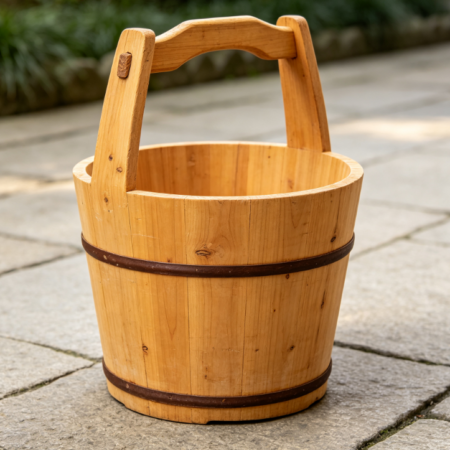 Unpainted Solid Wood Water Bucket for Home Use, Traditional Farmhouse Style Handheld Water Bucket