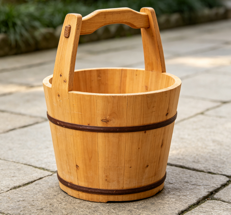 Unpainted Solid Wood Water Bucket for Home Use, Traditional Farmhouse Style Handheld Water Bucket