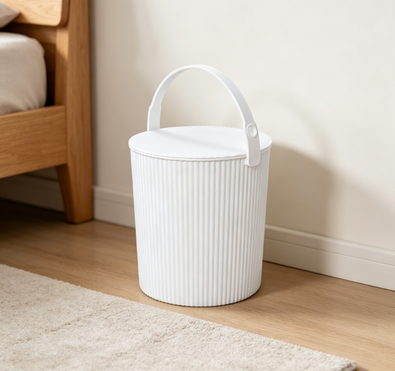 White Striped Hand-held Bucket with Lid - Image 2