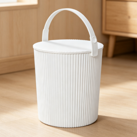 White Striped Hand-held Bucket with Lid