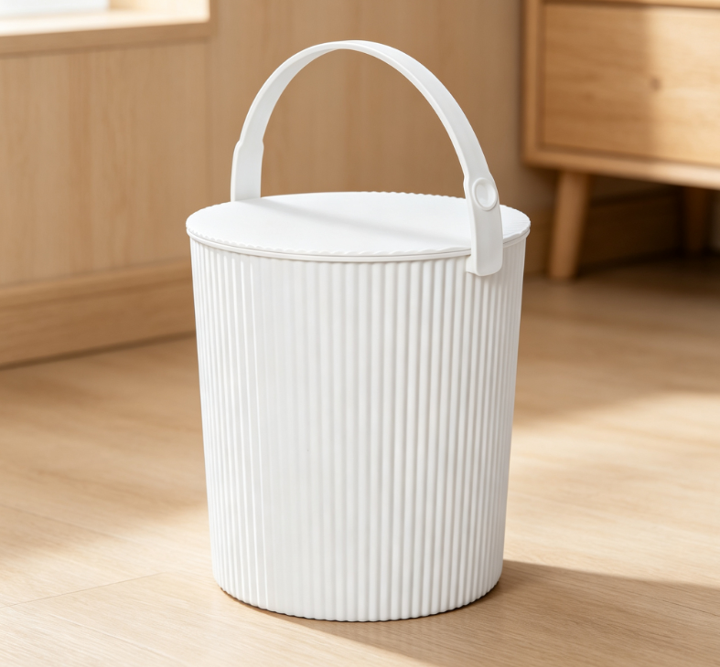 White Striped Hand-held Bucket with Lid