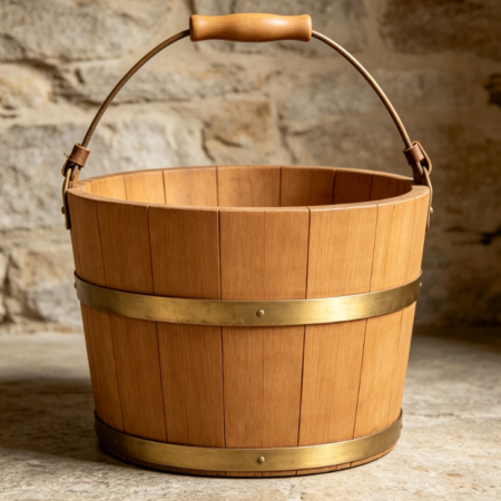 Antique-Style Solid Wood Bucket with Handle, Ideal for B&Bs, Courtyards, Floral Art, and Decorative Designs