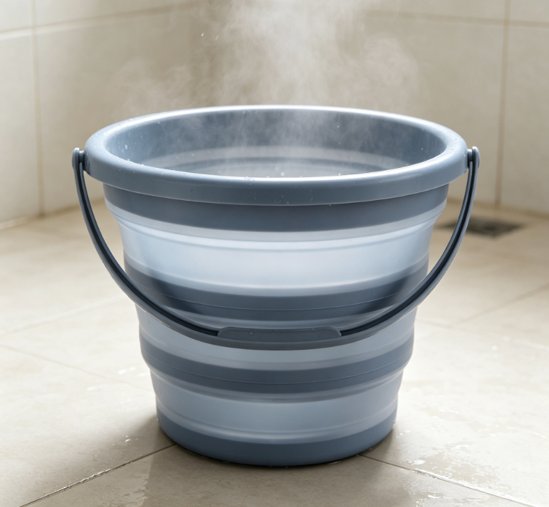 Misty Blue Semi-Transparent Folding Handheld Water Bucket, Portable Travel Washbasin - Image 2