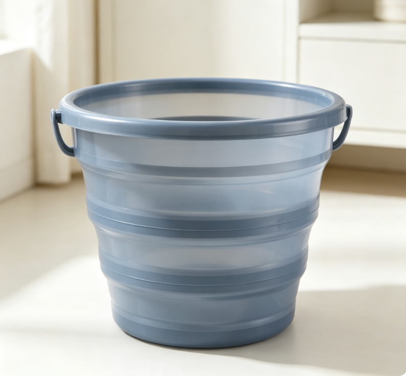 Misty Blue Semi-Transparent Folding Handheld Water Bucket, Portable Travel Washbasin