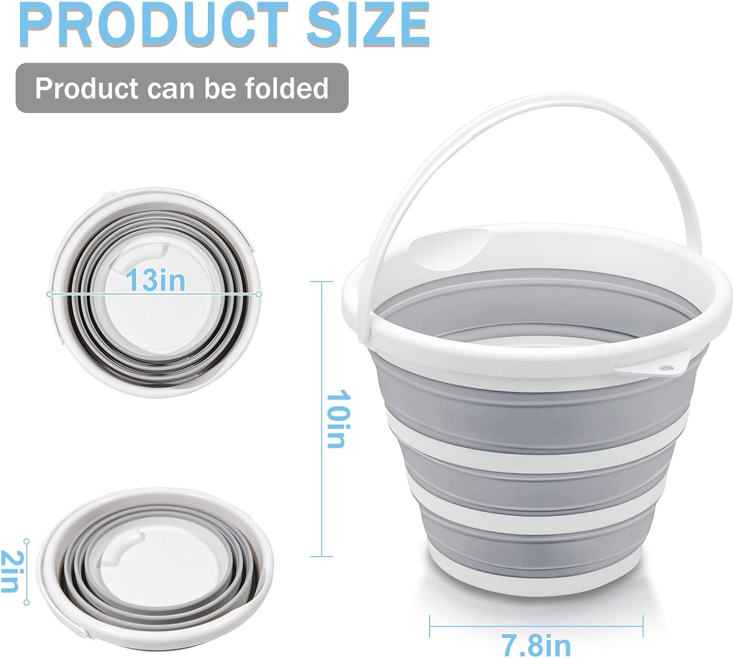 2-Pack Collapsible Buckets, 2.6 Gallons (10 Liters) Large Capacity, Suitable for RV Travel, Gardening, Car Washing, and Camping - Image 2