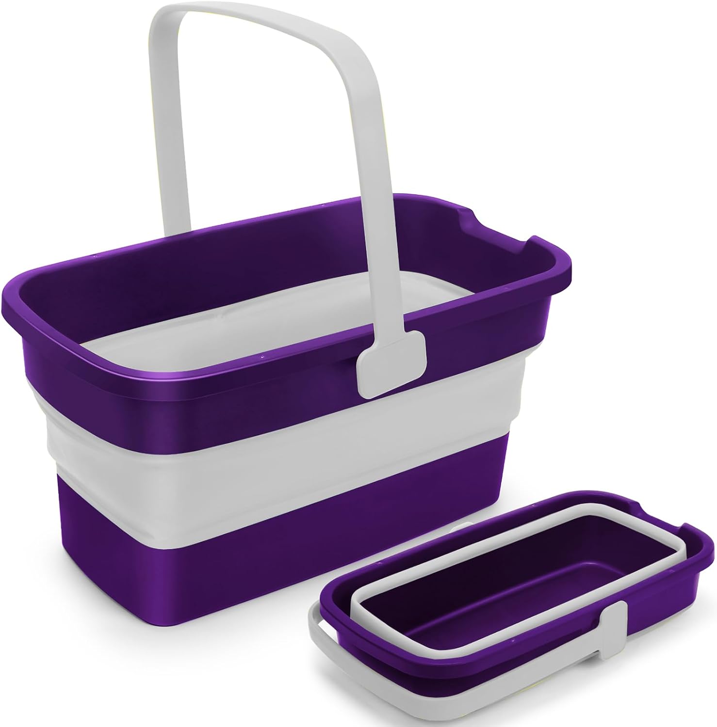 3-Gallon Folding Bucket with Handles | Square Silicone Car Wash Bucket | Plastic Bucket for Cleaning Supplies Storage