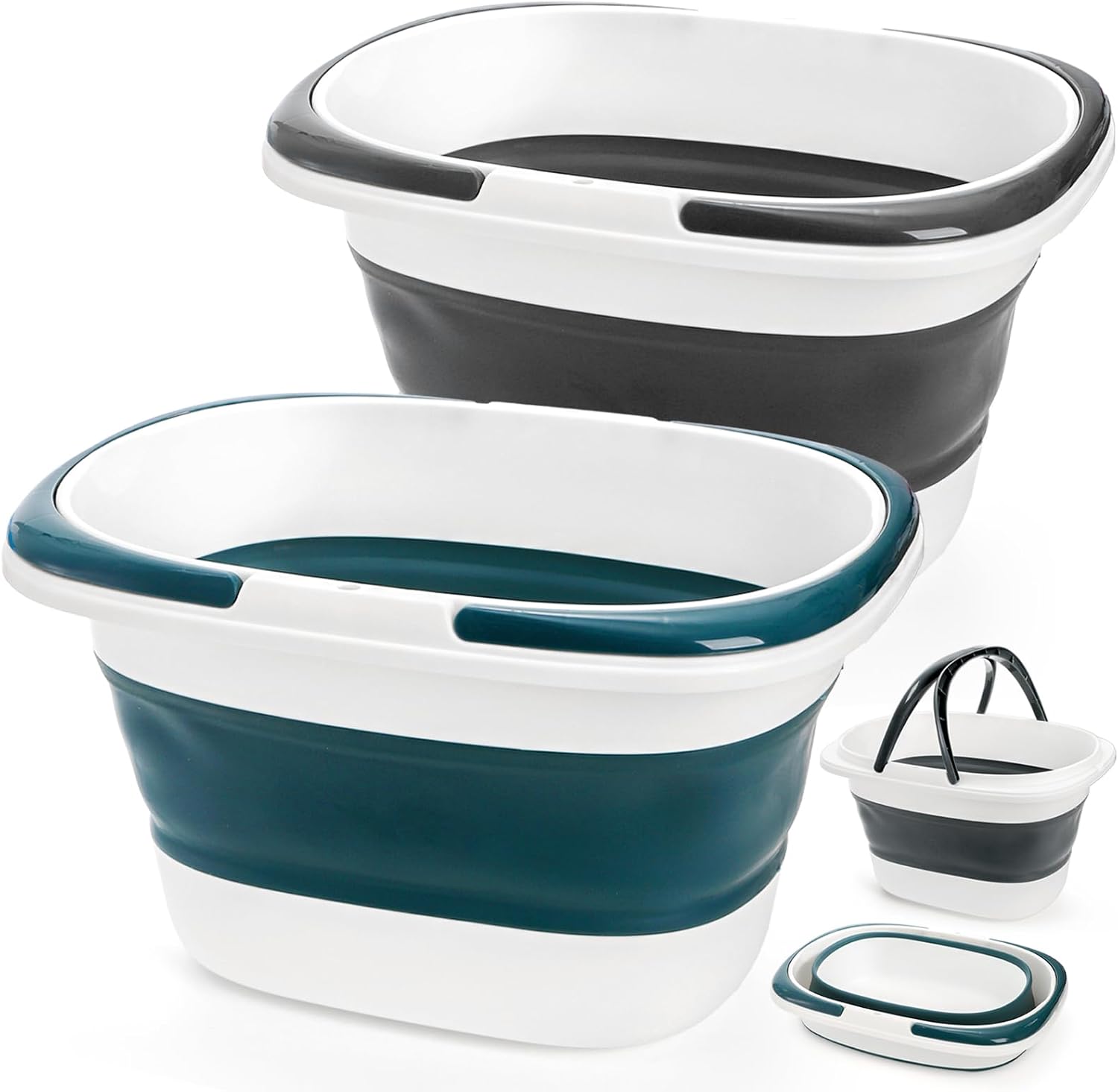 2-Pack 16L (4.2 Gallon) Folding Plastic Buckets, Folding Mop Buckets/Laundry Baskets with Handles, Portable Buckets, Space-Saving