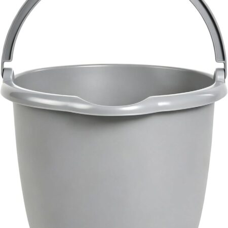 Plastic Bucket with Rotating Handle and Pour Spout, Gray | Angled Opening Design, Easy-to-Lift Handle, Smooth Surface for Easy Cleaning