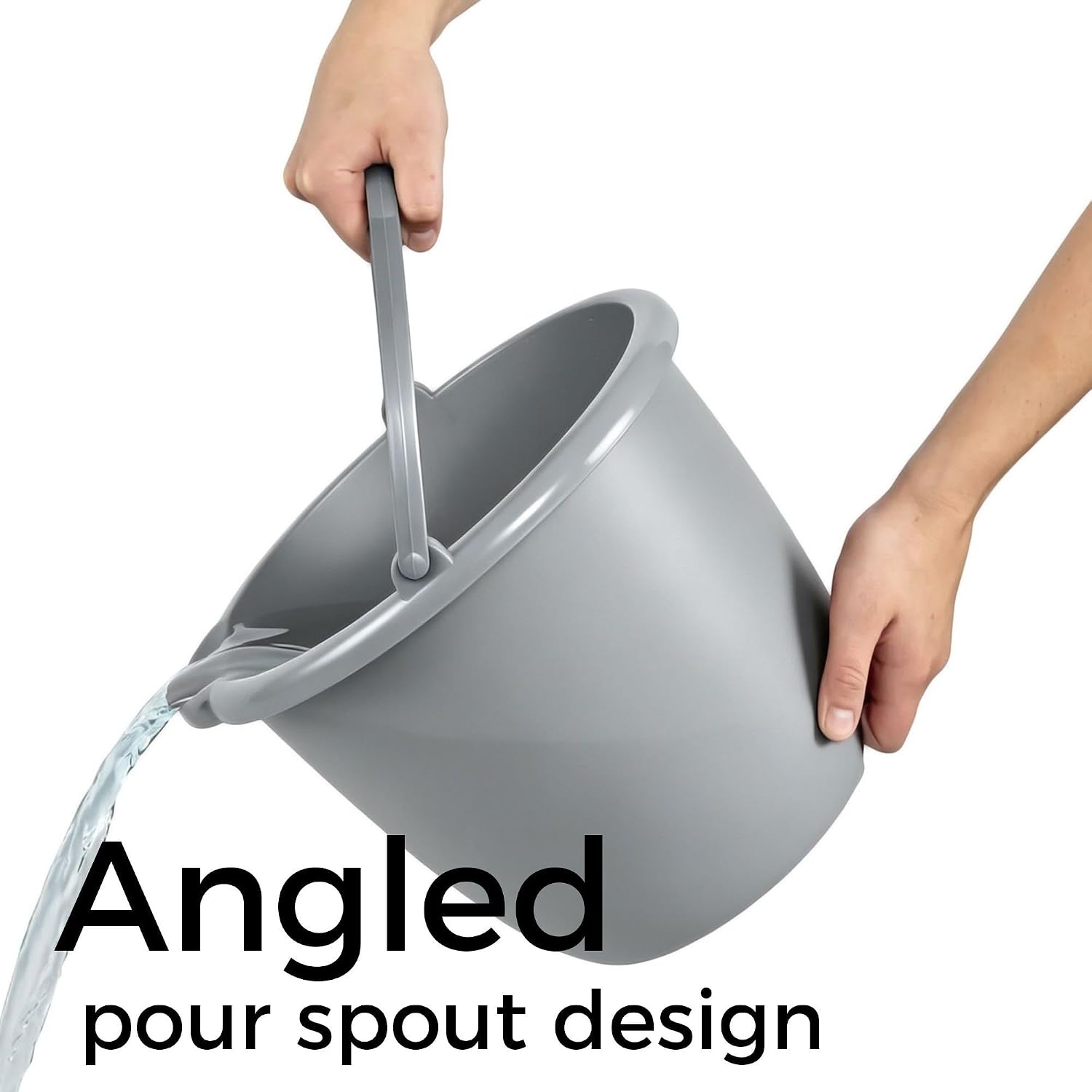 Plastic Bucket with Rotating Handle and Pour Spout, Gray | Angled Opening Design, Easy-to-Lift Handle, Smooth Surface for Easy Cleaning - Image 2