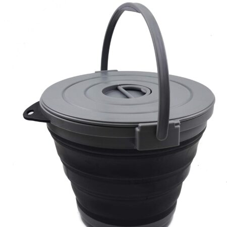 10L Folding Fishing Bucket with Locking Lid – Round Folding Bucket – Portable Plastic Water Bucket