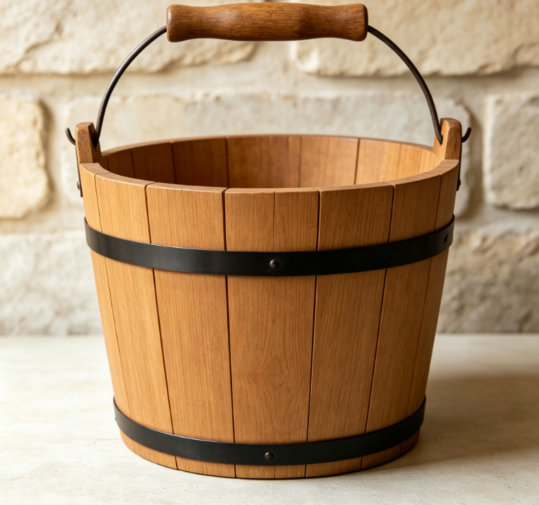 Nostalgic Wooden Bucket with Handle, Solid Wood Bucket for Folk Art Exhibitions - Image 2