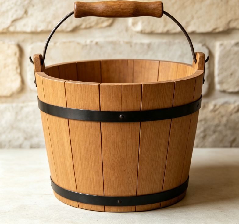 Nostalgic Wooden Bucket with Handle, Solid Wood Bucket for Folk Art Exhibitions