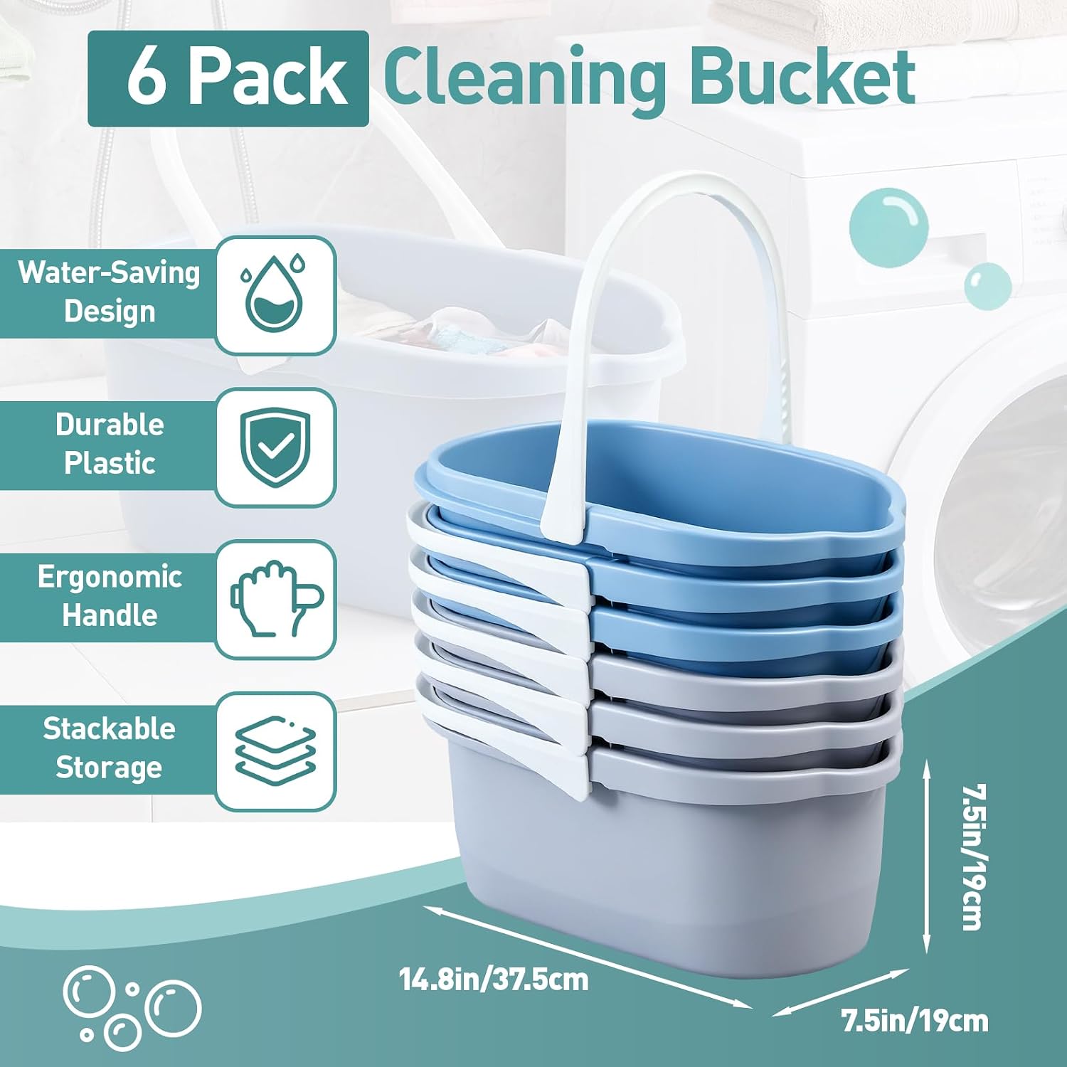 3-Gallon/12-Quart Large Cleaning Buckets, 6-Pack, Suitable for Window Cleaning, Car Washing, and Everyday Household Cleaning - Image 2