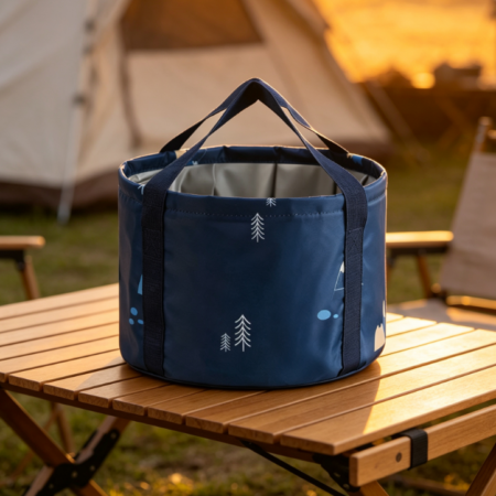 Navy Blue Printed Oxford Cloth Camping Folding Bucket