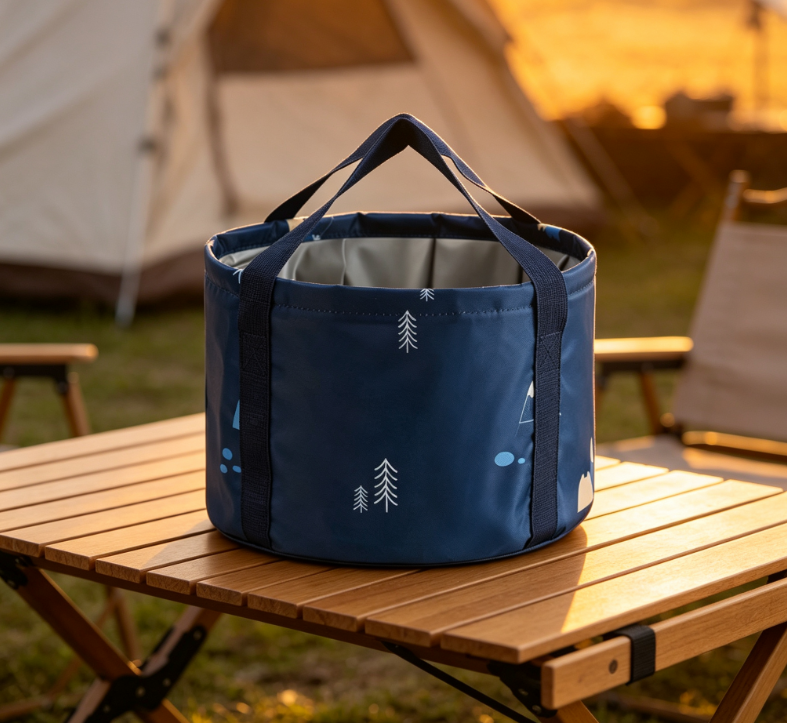 Navy Blue Printed Oxford Cloth Camping Folding Bucket
