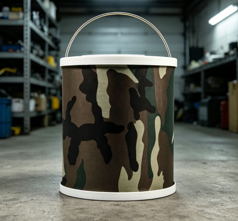 Camouflage Fabric Folding Bucket with Metal Handle - Image 2