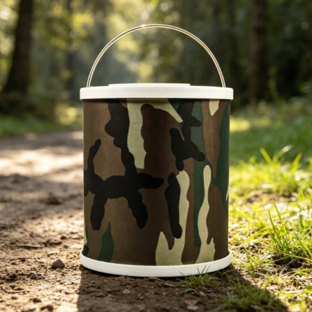 Camouflage Fabric Folding Bucket with Metal Handle