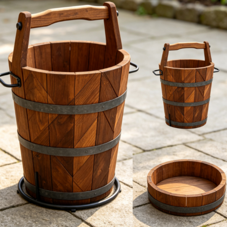 Distressed Vintage Wooden Bucket, Garden Landscape Bucket